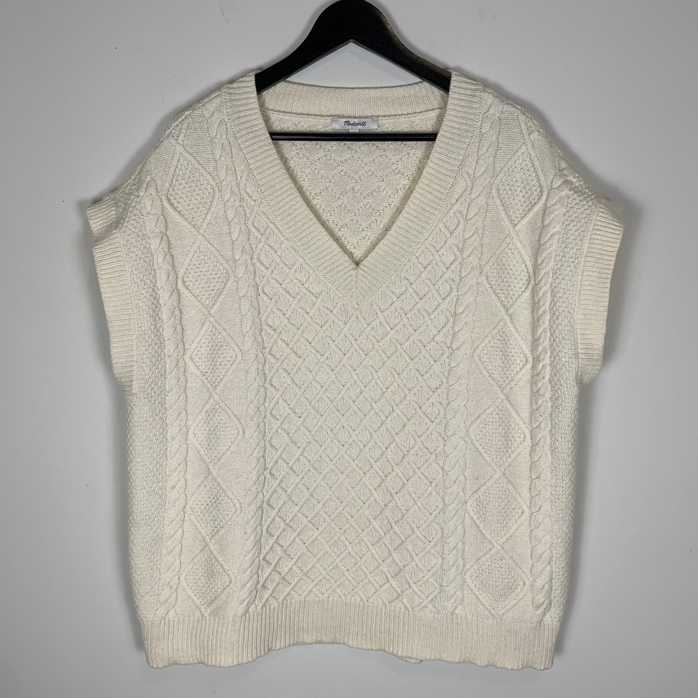 Madewell Sweater Vest Womens L Cream Cable Knit V-Neck Wool Blend Sleeveless